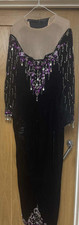 VINTAGE RETRO HANDMADE DRAG QUEEN CABARET BLACK VELVET BEADING DRESS 