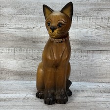 Hand-Carved Wooden Sitting Cat Ornament Figurine #2