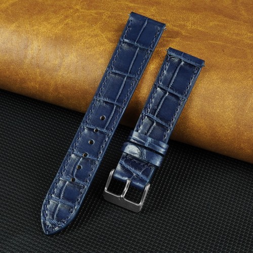 Blue flat leather watch strap - flat,