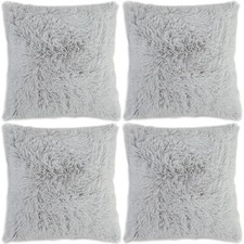 4 x Silver Faux Fur Cushion