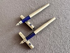 2 Vintage PARKER 25 Fountain Pens with Blue Trim 1980's Very Good Condition