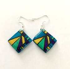 Handmade airdry clay and resin coated multicoloured drop earrings