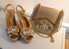 NEW Gold Slingback Shoes & matching Bag Size 6 New Without Box. Free Postage 