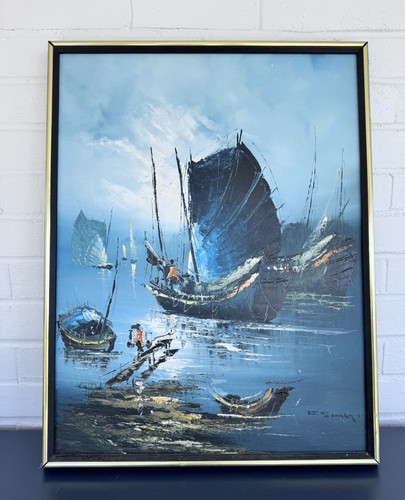 Chinese junk ship blue - chinese,