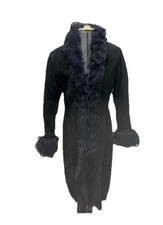 Size 10 Real Suede Afghan Longline Faux Fur Collar Coat Jacket New Look vintage