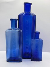 3 old blue poison bottles, not to be taken