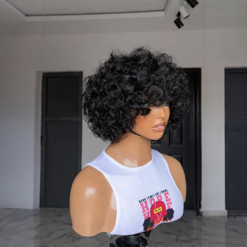 Short curly black omotola wig - black,