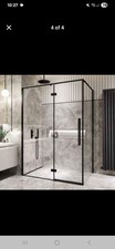 Shower screen matt black. From Bathroom Mountain 1400mm wide with Higned Door