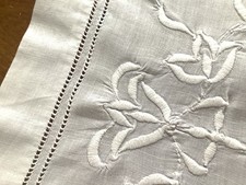 Vintage Antique Hand Embroidered White Cotton & Lace Table Centre Tray Cloth