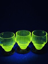 Art Deco Shot Glasses with Dark Amethyst Glass Stem Set of 3 1920's Manganese Gl