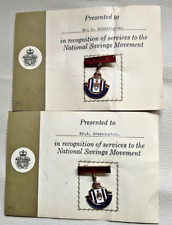 PAIR NATIONAL SAVINGS MOVEMENT VINTAGE RARE 5 YEAR PRESENTATION MEDAL PIN BADGES