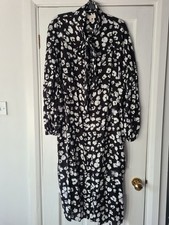 Ted Baker Black Oversized Dropped Balloon Sleeve Tie Neck Midaxi Dress Size 5