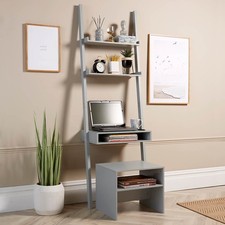 Grey 3 Tier Ladder Desk Unit Home Office Shelving Storage with Stool Included