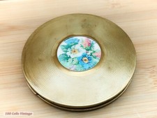 Larger (9cm) Le Rage Floral Needlepoint-Vintage Ladies Powder Compact -cre