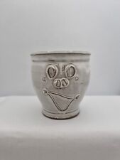 Studio Pottery Mug White Glaze Face Design Ceramic Signed PJ Handmade VGC 