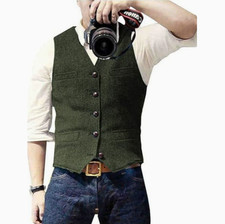 New Mens Vest Herringbone