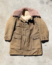 1940s Swedish M1909 Military Sheepskin Lined Heavy Canvas Field Coat Size Large