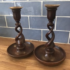 Wooden Candlesticks Barley Twist 8.5” Tall New Old Stock Candle Holder Pair