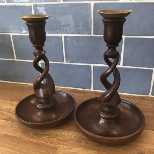 Wooden candlesticks barley - wooden,
