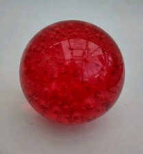 VINTAGE RED GLASS PAPERWEIGHT - ORNAMENT - BUBBLES - SCRATCHED