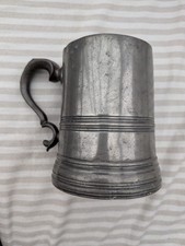 Antique Victorian Watts & Harton Pewter Pint Measure Tankard with glass bottom