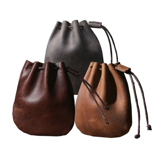 Leather coin pouch drawstring - pouch,