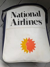 Vintage National Airlines Vinyl Cabin shoulder bag navy blue zip holdall 