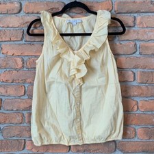 LOFT Top Women's Size XS Yellow Cotton Ruffle V-Neck Button Down Blouse Tank