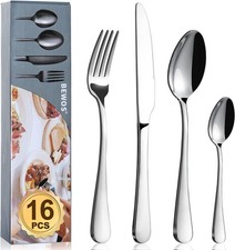 Cutlery Set, BEWOS 16 Piece Stainless Steel Flatware Set, Tableware Silverware 