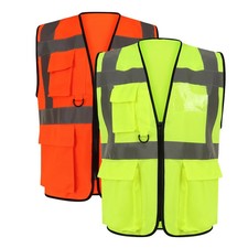 Hi Vis Viz Vest High Visibility Executive Vest Waistcoat Phone & ID Pockets UK