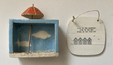 SMALL ITALIAN POTTERY 3D BEACH UMBRELLA/SKY PICTURE & BEACH HUT TILE