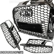 AUDI A3 8V GLOSS BLACK HONEYCOMB FRONT BUMPER GRILLES AND SIDE FOGS LIGHTS KIT