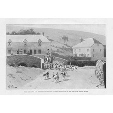 Devon & Somerset Staghounds at Exford Bridge - Antique Print 1899