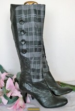 Super Manas Lea Foscati grey check/black leather heeled knee boots EU41 NWOB