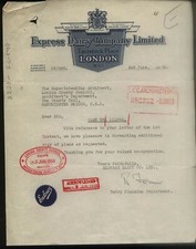 1938 LONDON, EXPRESS DAIRY CO. LTD. TAVISTOCK PLC. TO PLANNING DEPT COUNTY HALL.