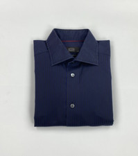 Men's Navy Blue & Black Striped Eton Shirt 15.5" Contemporary Fit Spread A/B