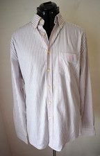 Mens Work Shirt Gant L White Pink Grey Stripe Oxford Regular Fit Long Sleeve