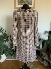 Vintage Hobbs Pink Burgundy White Wool Coat Overcoat Jacket Tweed - Size 10