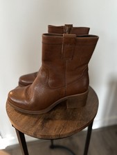 FatFace HOLLIE Ladies Brown Leather Ankle Boots Block Heel Size 3/36 Side Zip