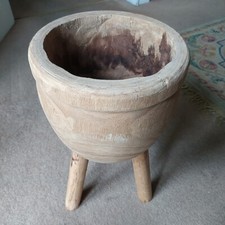 THREE  LEGGED INDOOR RUSTIC WOODEN PLANTER SOME WEAR & TEAR SEE PHOTOS