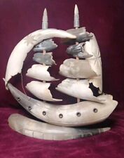 VINTAGE HORN BONE SAIL SHIP KITSCH 12" X 12" DECORATIVE NAUTICAL