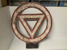 Vintage Cast Iron Warning Triangle Road Traffic Sign .