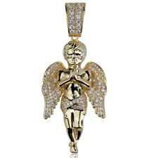Gold Angel Pendant On 24" Belcher Chain Cubic Zirconia Angel Wings 9ct Filled