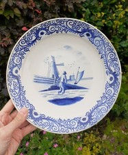 18thc/19thc Antique Delftware Display Plate Delft Blue & White Pottery 9.25" 