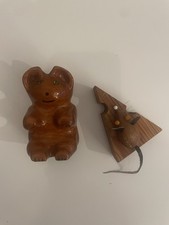 Retro/Vintage Collectable Wooden Mouse and Bear Ornament