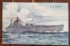 HMS Rodney Battleship Bernard Church Salmon Postcard 1941 Olwyn Olliver Twyford