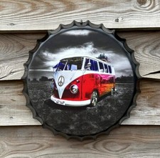 VW CAMPERVAN METAL BOTTLE TOP WALL SIGN 40cm MAN CAVE BAR PUB GARDEN