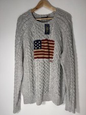 Polo Ralph Lauren.  American Flag - Cable Knit Sweater. XL - Grey Colour 