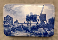 Vintage Patria Crackers Biscuits Amsterdam Holland Blue Delft River Windmill Tin