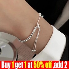 Genuine Sterling Silver Beaded adjustable Bracelet for Women.